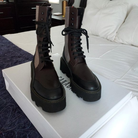 NIB La Canadienne Fiona combat boot, black/brown/grey, size 38 - Picture 5 of 10